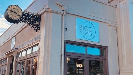 White building, entrance to BIGG Theatre