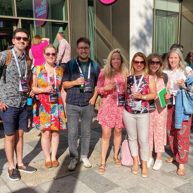 From L to R: Jonathon Summers-Mileman (house Theatre), Sarah Wright (The Mill Arts Centre, Banbury), James Hibberd (The Point, Eastleigh), Sophie Woods (Cranleigh Arts), Julie Cole (Theatre Royal Bury St Edmunds), Helena Jacques-Morton (Chichester Festival Theatre), Niki Hanmer (Farnham Maltings)